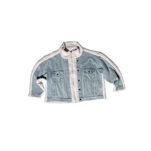 MABLE Sherpa Lined Denim Jacket‎ Women's Size M Blue Jean Fleece Coat Button Up